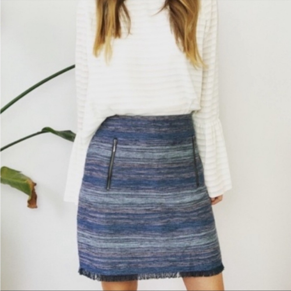 LOFT Tweed Fringe Blue Skirt